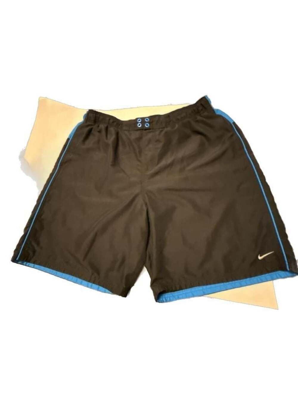 Nike Swim Trunks Black with Blue Trim Embroidered Swoosh Logo